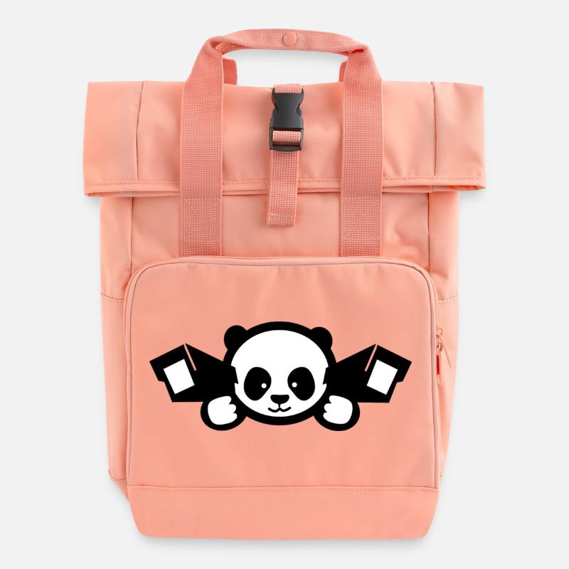 Cute Surveillance Panda – China Satire - Roll Top Backpack with Two Handles - chintz rose