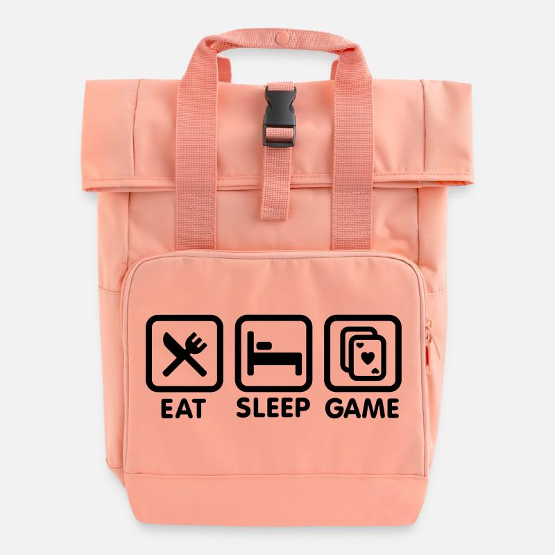 Eat - Sleep - Poker Game - Roll Top Backpack with Two Handles - chintz rose