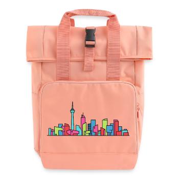 Dusseldorf City Skyline Rhine Tower Line Art - Roll Top Backpack with Two Handles - chintz rose - Front