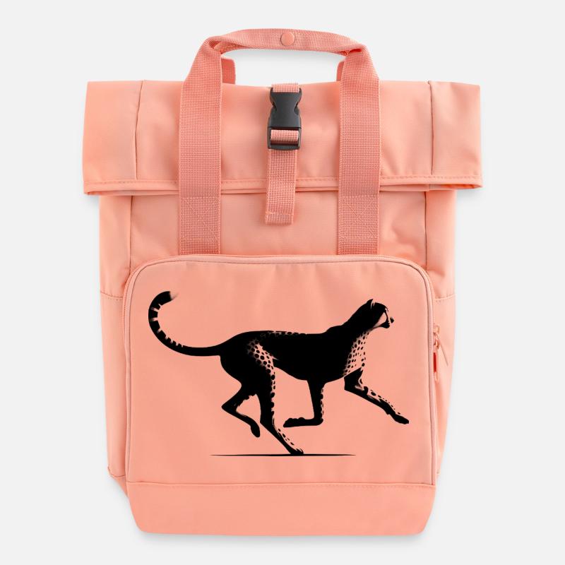 Cheetah - Roll Top Backpack with Two Handles - chintz rose