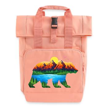 Geometric Mountain Bear Landscape - Roll Top Backpack with Two Handles - chintz rose - Front