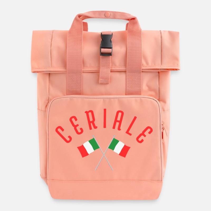 Ceriale Italian Flags Crossed Emblem - Roll Top Backpack with Two Handles - chintz rose