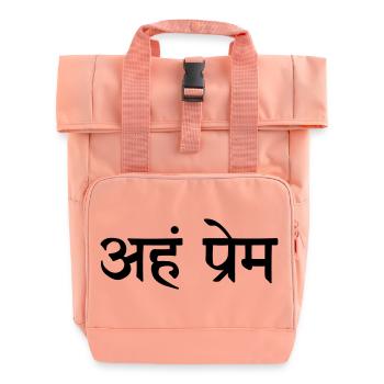 Aham Prem in Sanskrit wahre Liebe - Rolltop Rucksack mit zwei Griffen - Chintzrosa - Vorne