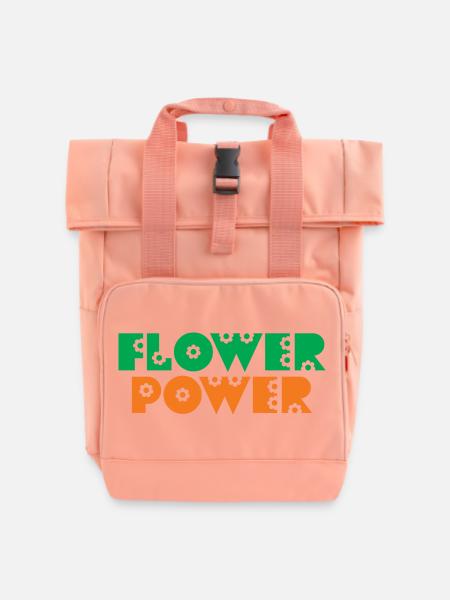 Blumenkind Hippie - Rolltop Rucksack mit zwei Griffen - Chintzrosa