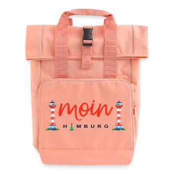 Moin Hamburg, Leuchtturm Wittenbergen - Rolltop Rucksack mit zwei Griffen - Chintzrosa - Vorne