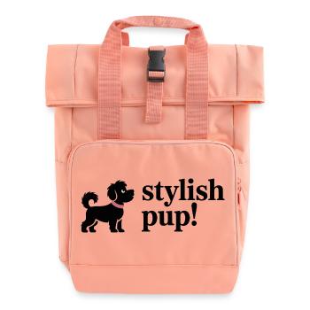 Entzückender schwarzer Welpe mit rosa Halsband - Rolltop Rucksack mit zwei Griffen - Chintzrosa - Vorne