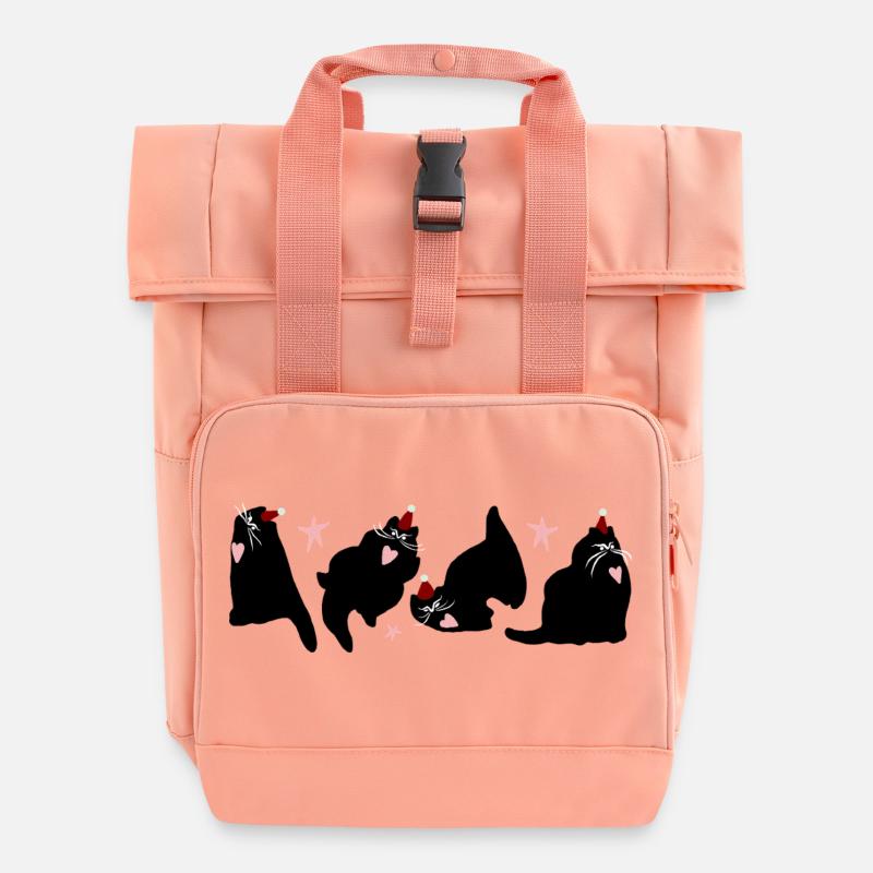 CHRISTMAS CATS - Roll Top Backpack with Two Handles - chintz rose