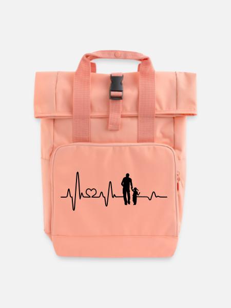 Bester Papa Vater Tochter Hand in Hand Herzschlag - Rolltop Rucksack mit zwei Griffen - Chintzrosa