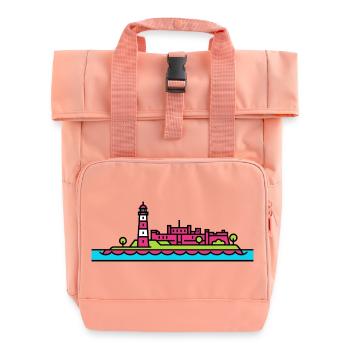 Plymouth City Skyline Smeaton's Tower Line Art - Roll Top Backpack with Two Handles - chintz rose - Front