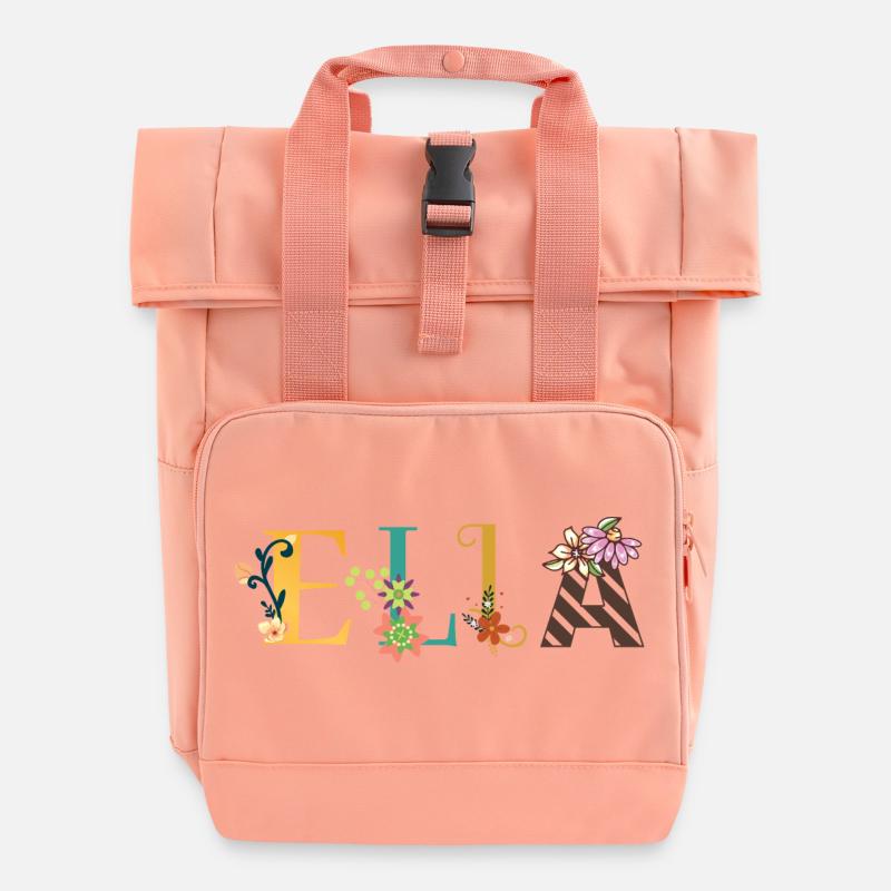 ELLA Name Art With Flowers Embroidered - Roll Top Backpack with Two Handles - chintz rose