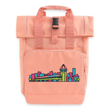 Lucerne City Skyline Chapel Bridge Line Art - Roll Top Backpack with Two Handles - chintz rose - Front