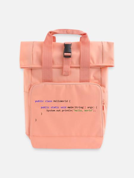 Hello World in Java - Rolltop Rucksack mit zwei Griffen - Chintzrosa