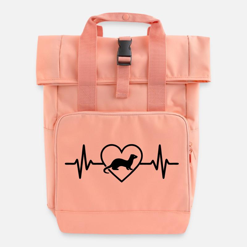 Ferret Heart - Roll Top Backpack with Two Handles - chintz rose