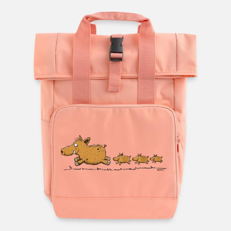 Wild boar with youngsters, whale, forest, hunter - Roll Top Backpack with Two Handles - chintz rose