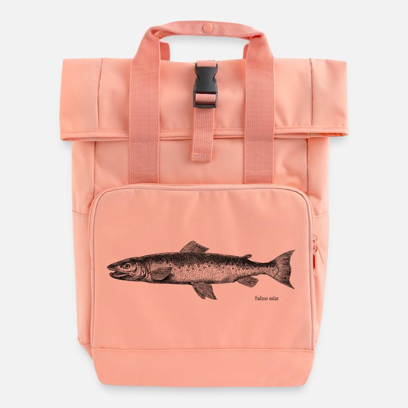 Salmon Engraving - Roll Top Backpack with Two Handles - chintz rose
