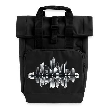 Schwarzweiß Skyline Spiegelung - Rolltop Rucksack mit zwei Griffen - Schwarz - Vorne
