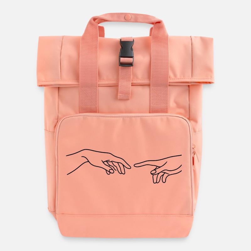 Touching lines of the hands - Roll Top Backpack with Two Handles - chintz rose