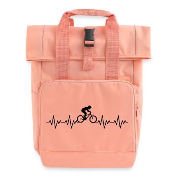 Bicycle MTB Downhill ECG Heartbeat Heart Rate - Roll Top Backpack with Two Handles - chintz rose - Front