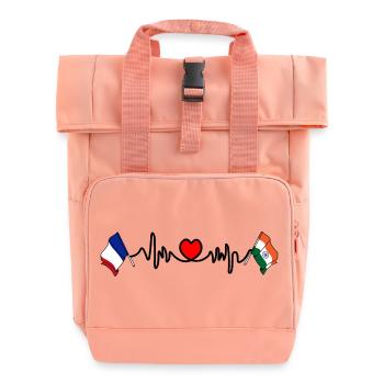 Cardio heart with Flag France and flag India - Roll Top Backpack with Two Handles - chintz rose - Front