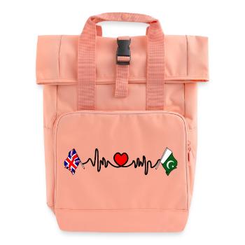Cardio heart with Flag England and flag Pakistan - Roll Top Backpack with Two Handles - chintz rose - Front