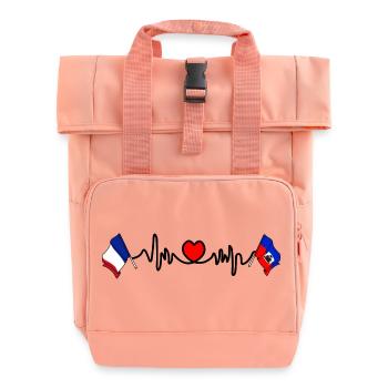 Cardio heart with Flag France and flag Haiti - Roll Top Backpack with Two Handles - chintz rose - Front