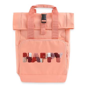 Happy Patchwork Design Fabric Patchwork Look - Roll Top Backpack with Two Handles - chintz rose - Front
