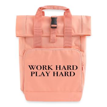 work hard play hard - black - Roll Top Backpack with Two Handles - chintz rose - Front