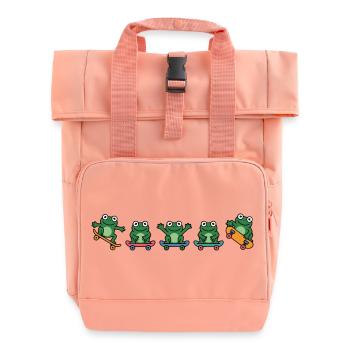 Row of Skateboarding Frogs - Roll Top Backpack with Two Handles - chintz rose - Front