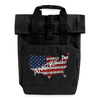 America - USA - Flag Patriotic - Roll Top Backpack with Two Handles - black - Front