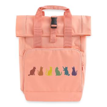 Colorful Pride Cats Silhouettes - Roll Top Backpack with Two Handles - chintz rose - Front