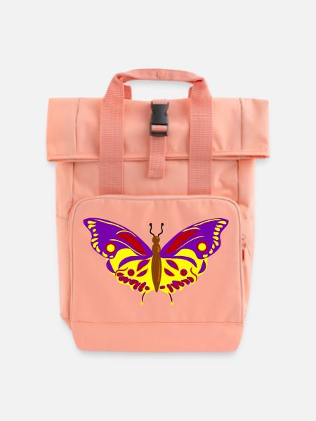 Mehrfarbiger Schmetterlingsflug - Rolltop Rucksack mit zwei Griffen - Chintzrosa