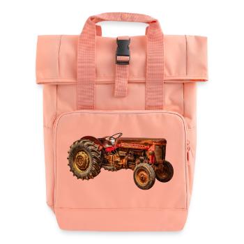 red tractor classic car - Roll Top Backpack with Two Handles - chintz rose - Front