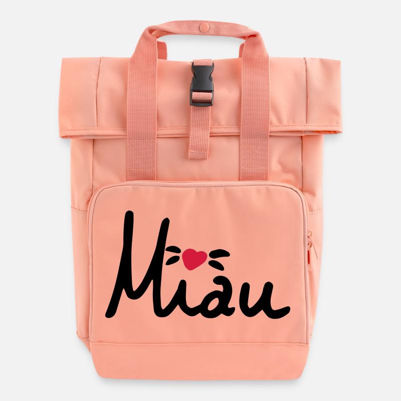 Miau sweet lettering with heart, cat, gift - Roll Top Backpack with Two Handles - chintz rose
