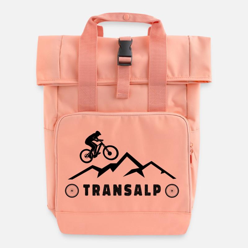 Transalp Alpenüberquerung mit Fahrrad - Rolltop Rucksack mit zwei Griffen - Chintzrosa