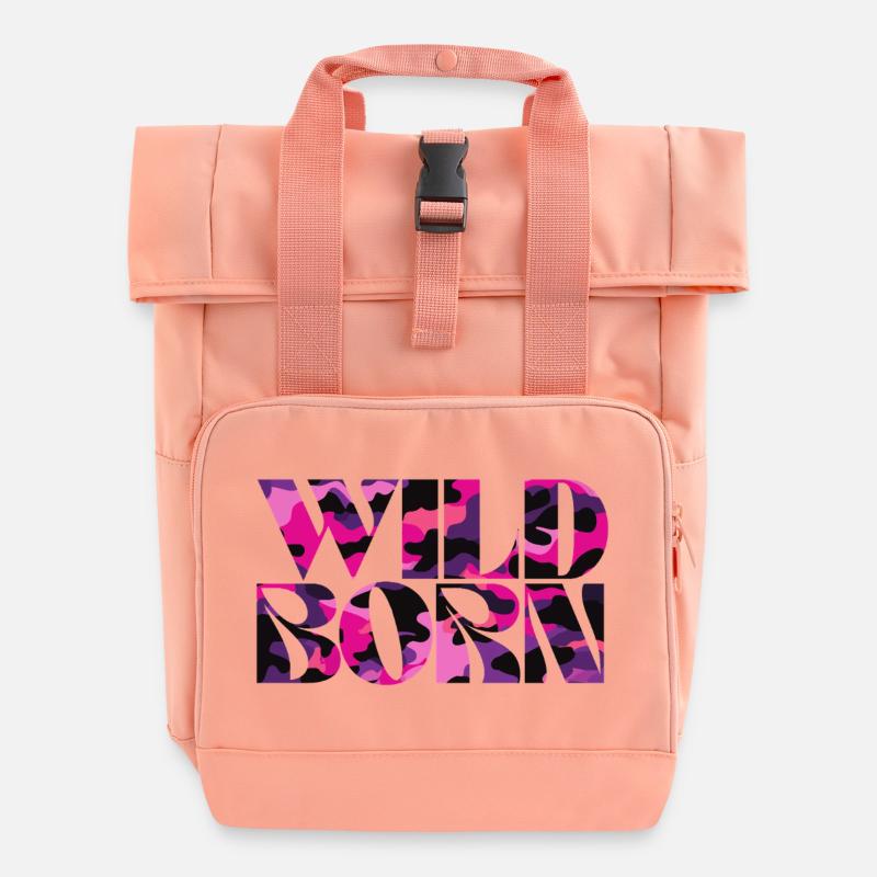 Camouflage Pink World Message Design - Roll Top Backpack with Two Handles - chintz rose