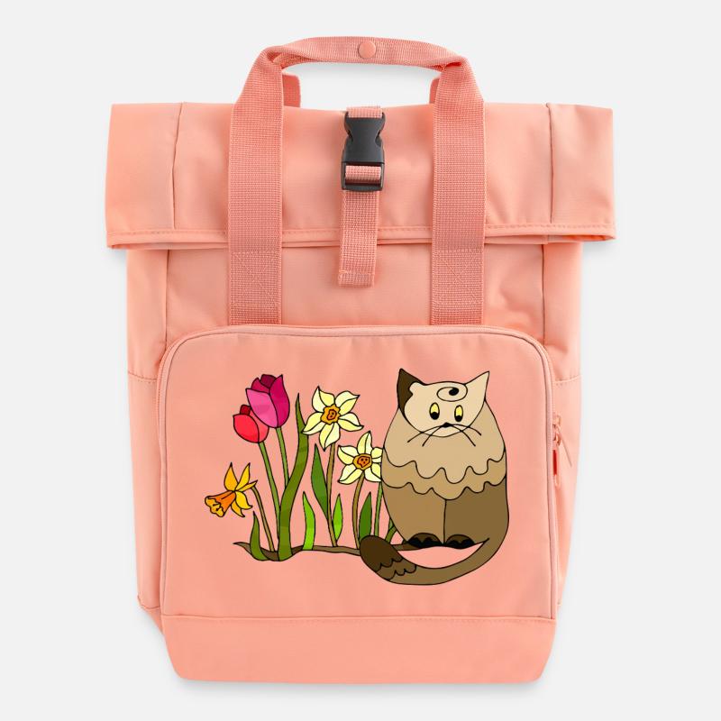 cat - Roll Top Backpack with Two Handles - chintz rose