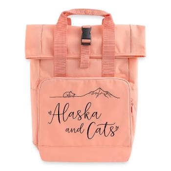 Alaska and Cats Love Fine Line Art - Roll Top Backpack with Two Handles - chintz rose - Front