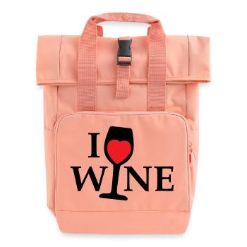 Ich liebe Wein, ich liebe Wein mit einem roten Herzen - Rolltop Rucksack mit zwei Griffen - Chintzrosa - Vorne