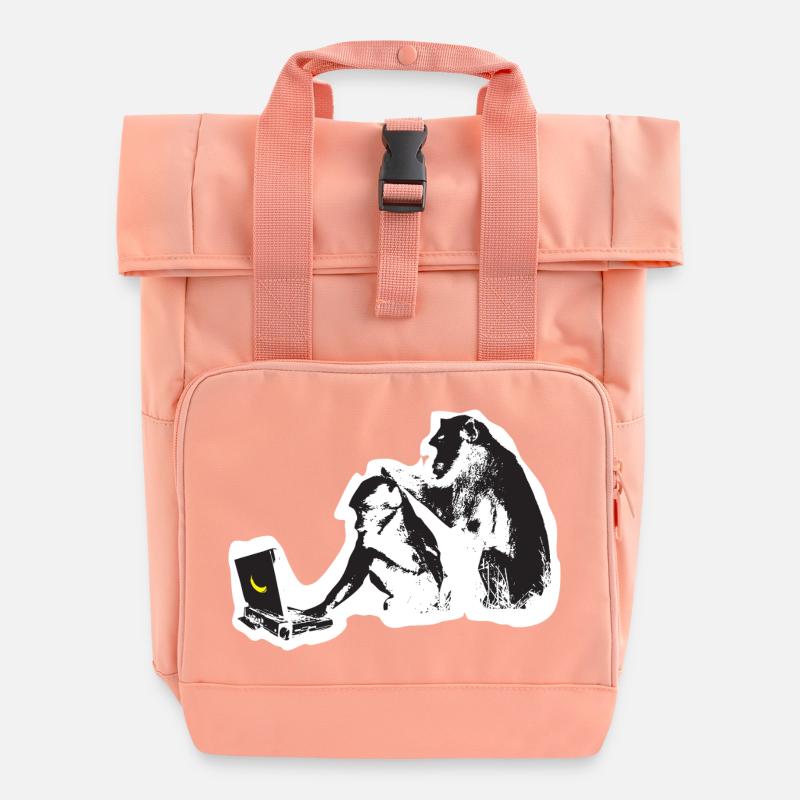 Street Art Tech Monkey - Roll Top Backpack with Two Handles - chintz rose