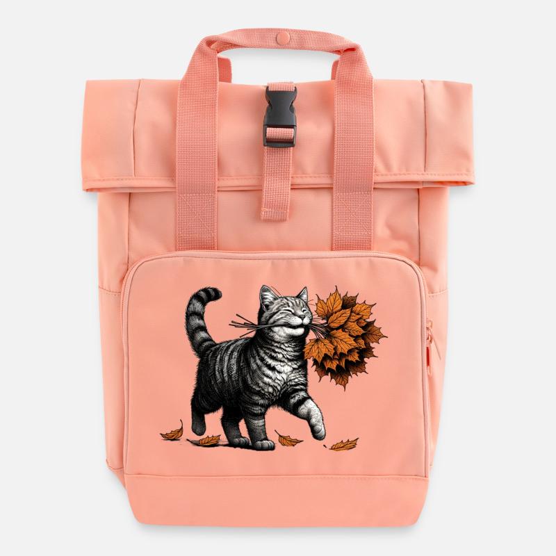 Kätzchen bringt Herbstlaub - Rolltop Rucksack mit zwei Griffen - Chintzrosa