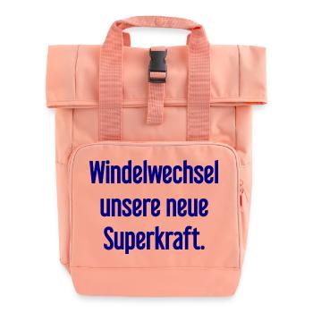 Diaper change – our new superpower - Roll Top Backpack with Two Handles - chintz rose - Front