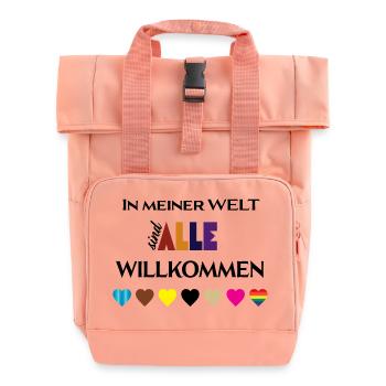 In meiner Welt sind alle willkommen ❤️Akzeptanz - Rolltop Rucksack mit zwei Griffen - Chintzrosa - Vorne