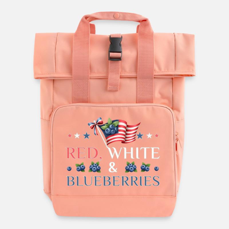Red White & Blueberries Patriotic Design - Roll Top Backpack with Two Handles - chintz rose