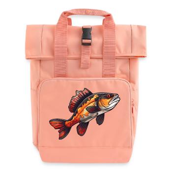 Perch Cartoon Fish - Roll Top Backpack with Two Handles - chintz rose - Front