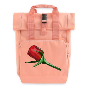 Red Rose on Black Painterly - Roll Top Backpack with Two Handles - chintz rose - Front