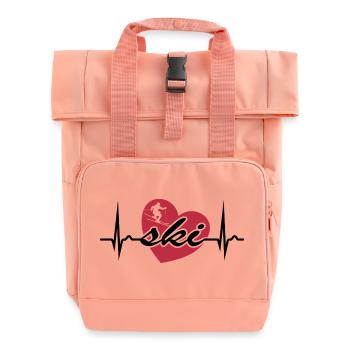 ECG curve - heart curve - pulse - skiing - Roll Top Backpack with Two Handles - chintz rose - Front