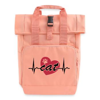 Courbe ECG - Courbe cardiaque - Pouls - Chat - Patte - Sac à dos Roll Top à deux anses - rose liberty - Devant