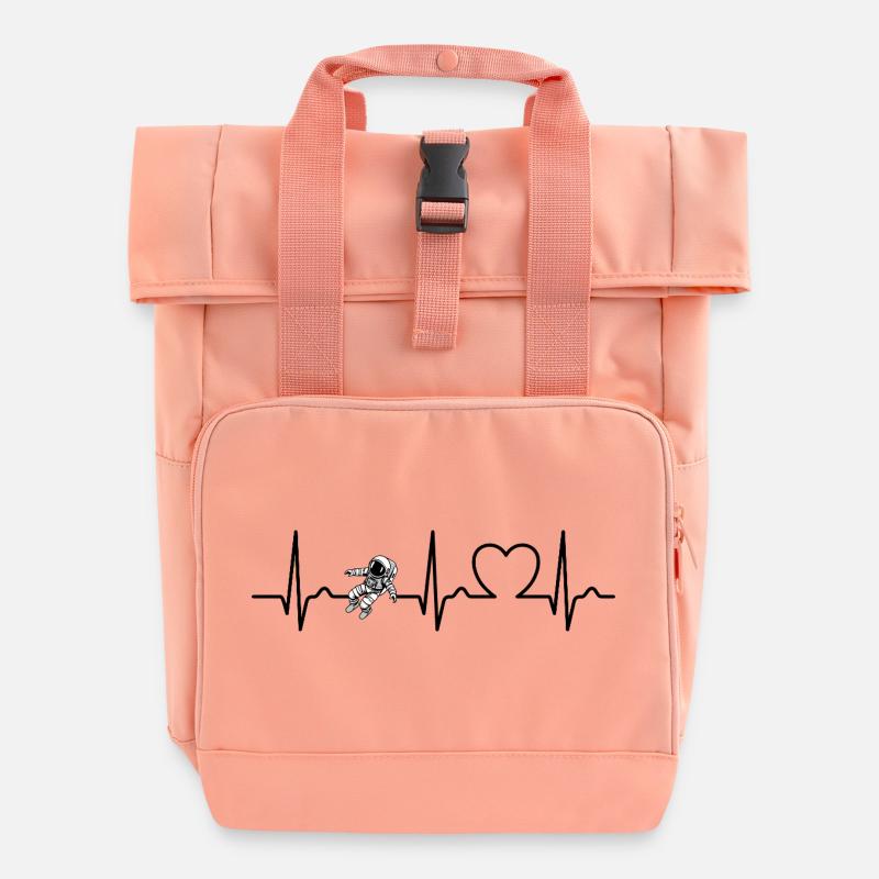 Courbe cardiaque - Pouls - ECG - Astronaute - Espace - Sac à dos Roll Top à deux anses - rose liberty