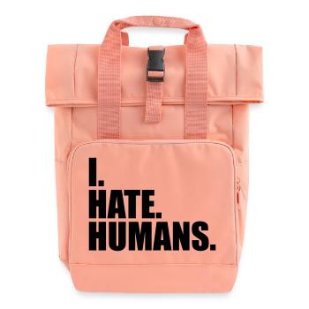 cool logo humans text sticker fuck you fuck off - Roll Top Backpack with Two Handles - chintz rose - Front