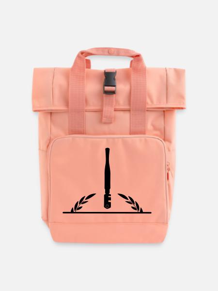 Glaserlogo transparent mit Glasschneider - Rolltop Rucksack mit zwei Griffen - Chintzrosa